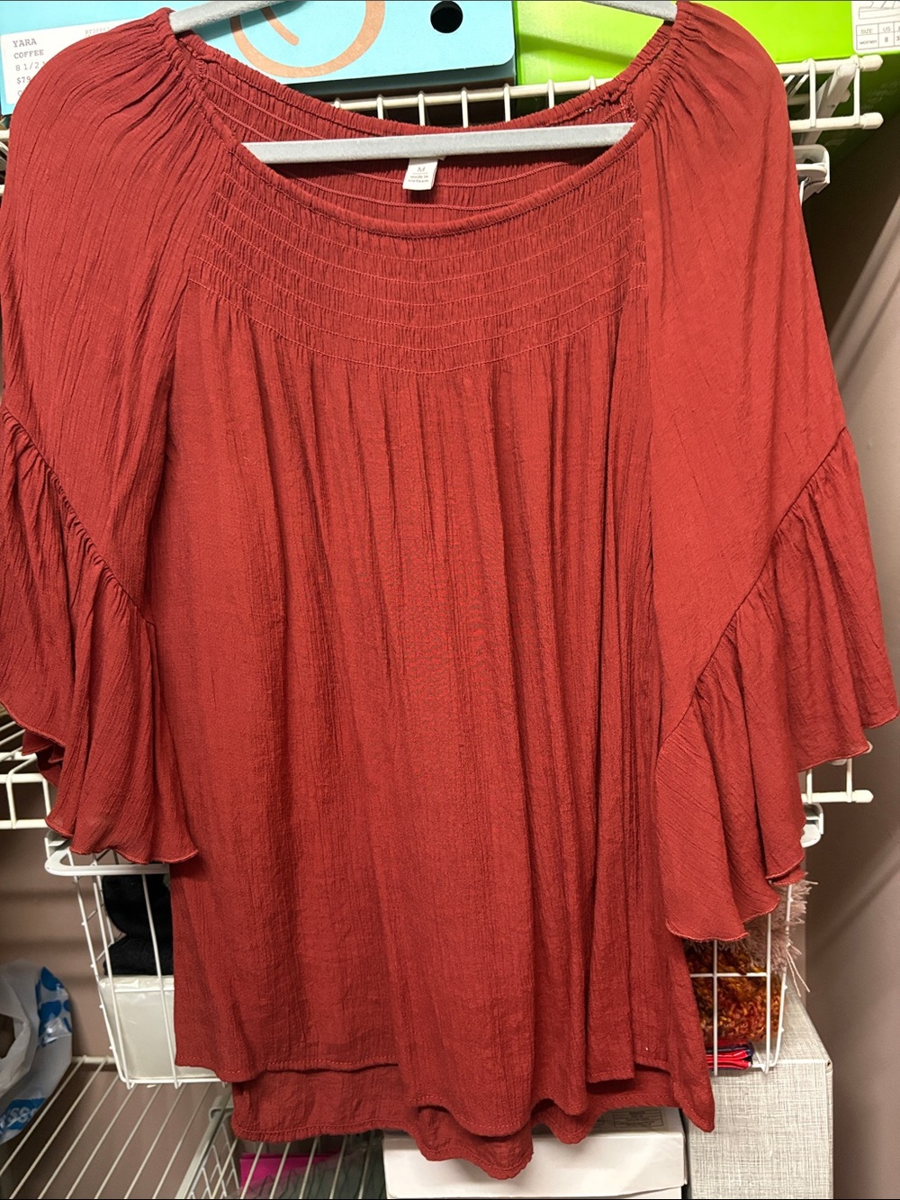 Cato Rust Red Peasant Tunic with Ruffle Sleeves